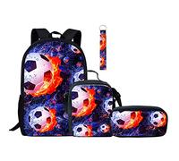 Jeiento Children's Sports School Set with Shoulder Bag, Pencil Case & Key Chain - Soccer Printing, 4PCS Boys & Girls Travel Backpacks