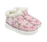 Jeiento Christmas Candy Cane Snow Boots for Women Fuzzy Walking Booties Comfort Warm Short Ankle Booties with Flannel Lining Ladies Slip-on Shoes for Christmas Parties,UK 3