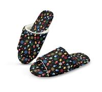 Jeiento Christmas Colorful Lights House Slippers for Women Fuzzy Open Toe Slippers Slip-on Flat Fuzzy Home Shoes Indoor Outdoor Bedroom Slipper,US 7.5-8.5
