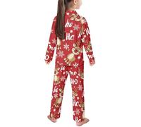 Jeiento Christmas Reindeer Sleepwear Children Long Sleeve Pyjamas Set of 2,Xmas Gifts Button-Down Pajamas Set Pjs for Boy Girl Xmas Party Home Clothing,L