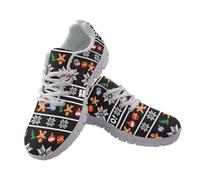 Jeiento Christmas Stripes Holiday Shoes Sneakers for Women Men Cookies Gift Floral Running Shoes for Teenager Non Slip Lace-up Tennis Shoes Mesh Shoes 40