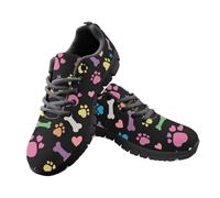Jeiento Colorful Dog Paw Walking Shoes for Women Men Road Running Sport Shoes Lace Up Tennis Sneakers Working Flat Footwear Skull Pattern,8 UK