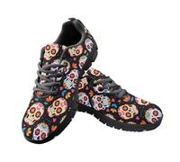 Jeiento Colorful Flower Skull Walking Shoes for Women Lady Comfortable Adult Trainers Running Sneakers Lightweight Mesh Sport Shoes for Halloween,3 UK