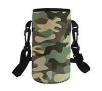 Jeiento Cool Camouflage Green Printed Water Bottle Protector Water Bottle Carrier Easy to Carry with Adjustable Suspender for Water Bottle, Drinks(500-750ML)