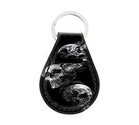 Jeiento Cool Skull Key Ring Bracelets Wristlet Keychain Bangle Keyring - Large Circle Leather Bracelet Holder For Women Men(Black)