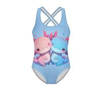 Jeiento Couple Axolotls Kid Girls Swimsuit Sun Protection Swimming Wear for Big Kids,Toddler,Cartoon Axolotls Girls One Piece Swimsuit for Beach Sport,Axolotl Leotards Years9-10