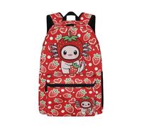 Jeiento Cute Axolot School Bag for Kids Toddler,Red Strawberry Axolotl Backpack for School 17" Preschool Primary School Bag Teenager Boy Girl Travel Ruckpack