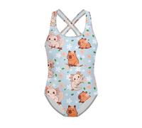 Jeiento Cute Capybara Swimwear for Girls Little Children Beach Sport Swimsuits Girl One Piece Swimsuits Soft Elastic Swimming Wear 9-10 Years