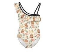 Jeiento Cute Capybara Swimwear for Little Kids Toddler,Breathable Stretchy Child One Gymnastics Leotards Girl Beach One Piece Ruffle Bathing Suits Floral Bathing Suits 11-12 Years