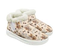 Jeiento Cute Corgi Dog Snow Boots for Women Lady Fur Lined Warm Ankle Bootie Slip Resistant Booties Flat House Shoes,UK 2