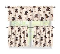 Jeiento Cute Dachshund Kitchen Curtain Valance and Tiers Set 3PCS Dog Paw Window Curtains Tier Curtains with Valance for Home Light Filtering Valance