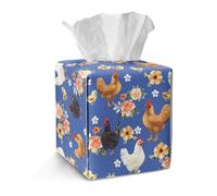 Jeiento Cute Floral Rooster Tissue Box Cover Square Easy to Install Cartoon Chicken Pattern Tissue Covers Napkin Dispenser Accessories for Bathroom Vanity,Countertop,Bedroom Dresser,Night Stand