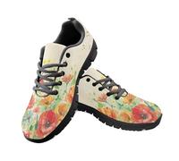 Jeiento Cute Red Flower Shoes Unisex Adult Road Running Shoes Womens Trainers Sport Shoes Comfort Lace Up Traveling Flat Footwear,3 UK