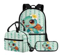 Jeiento Cute Sea Turtle Backpack 3 Piece Cartoon Turtle School Bag Set with 17Inch Bookbag and Insulated Lunch Box Pen Bag Teenager Boy Girl Middle School Backpack Toddler Ruckpack for Kindergarten
