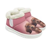 Jeiento Dachshund Dog Puppy Shoes Slip-on Booties for Women Slip Resistant Ankle Boots Dragonfly Booties Lady Warm Winter Shoes with Fur Lined，for Outdoor Traveling
