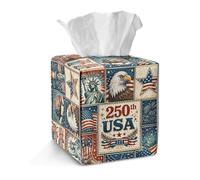 Jeiento Eagle US Flag Tissue Box Cover Modern Square Tissue Holder Easy to Use Leather Facial Tissues Case for Bathroom,America's 250 Years Anniversary Home Decor