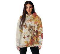 Jeiento Fall Maple Leaf and Cat Hoodie for Women Fashion Long Sleeve Hooded Sweatshirts Autumn Outfits Ladies Athletic Sweatshirts Thanksgiving Festival Party Thankful Costume,Size S
