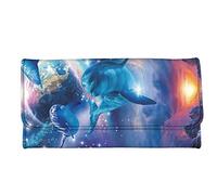 Jeiento Fashion Blocking Wallets for Women Girls, Cute Dolphin Pattern Trifold Travel Wallets, Card Holder Organizer,Blue