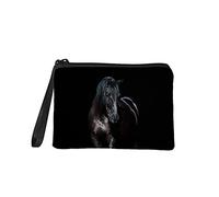 Jeiento Fashion Cosmetic Bag ROutdoor Travel Portable Make-up Case Small Toiletry Handy Bag for Women Zipper Closure Pouch Storage Clutch Purse Black Horse Pattern