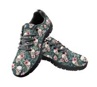 Jeiento Fashion Trainers Athletic Running Sneakers Green Leaf Flower Gothic Skull Shoes for Men Women Lightweight Breathable Walking Shoes Non Slip Flat Casual Footwear,6 UK