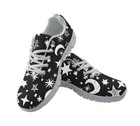 Jeiento Fashion Trainers Road Running Shoes for Women Outdoor Casual Leisure Walking Jogging Shoe Sneakers Tennis Shoes Comfort,Moon and Star Printed Black