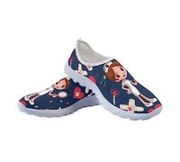 Jeiento Fashion Walking Shoes Nursing Shoes for Women Cute Cartoon Nurse Casual Work Mesh Shoes Blue Non-Slip Sport Gym Mesh Sneakers