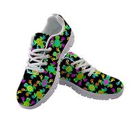 Jeiento Fashion Women Running Shoes Beach Sneakers Green Frog Print Ladies Trainers for Hiking Walking Sports Travel Jogging Shoe Low Top Lace Up Size EUR 37