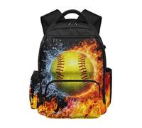 Jeiento Fire Flame Basketball Kids Backpack for Boys 17Inch Preschool Kindergarten Backpacks Large Computer Bag Lightweight Packable Hiking Daypack for Teens Outdoor Travel,Casual Basketball Daypack