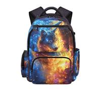 Jeiento Fire Flame Wolf Backpack for Kids 17 Inch Laptop Bag Large Capacity Ruckpack for Teens Travel,Hiking,College Students Bookbag Soccer School Bag for Boys