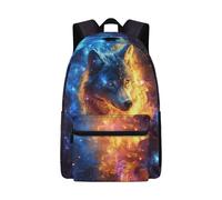 Jeiento Fire Flame Wolf Backpack for School Boy Girl Wolf School Bag Blue,17 Inch,Travel Laptop Bag Teenager Middle High School Bookbag with Adjust Strap
