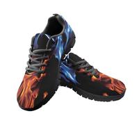 Jeiento Fire Pattern Sneaker for Women Men Casual Low Top Walking Sneakers Mesh Lace Up Sport Running Shoes Fire Flame Pattern Flat Shoes,3 UK