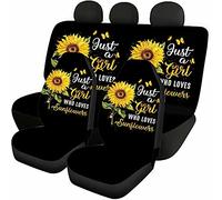 Jeiento Floral Car Front Back Seat Covers Full Set of 4 Pieces, Sunflower Loves Print Auto Accessories for Women, Universal Fit Most Car SUV Van Truck, Back Seat Protector Pads