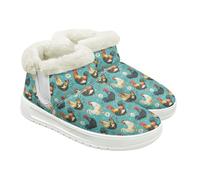 Jeiento Flower Cartoon Rooster Print Womens Fuzzy Winter Bootie Slippers Ankle Boots Butterfly Snow Boot Teenager Girl Walking Shoes for Shopping