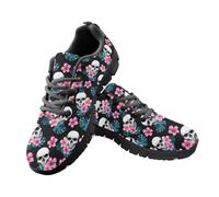 Jeiento Flower Skull Shoes Fashion Trainers Walking Shoes for Men Women Adult Lace Up Gym Shoes Comfort Non-Slip Walking Shoes Workout Sneakers,8 UK