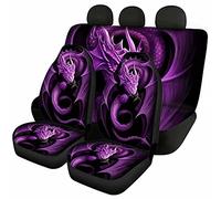 Jeiento Front Rear Seat Cover Bench Cover, Full Set of 4 Car Seat Cover, Dragon Pattern, Universal Fit Van Truck Sedan SUV, Purple, Auto Accessories