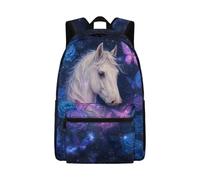Jeiento Galaxy Backpack for School Boy Girl Horse School Bag Blue Butterfly School Backpack 17 Inch Travel Laptop Bag Teenager Middle High School Bookbag with Adjust Strap