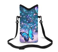 Jeiento Galaxy Blue Bling Butterfly Crossbody Cellphone Bag with Adjust Crossbody Strap Neck Lanyard for Women Lady Phone HOlder Protective Case Christmas Gifts