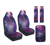 Jeiento Galaxy Car Seat Covers Full Set 5 Pieces Leather Auto Front Seat Covers Seatbelt Pads Blue Starry Sky Auto Center Console Armrest Cushion for Dog Owner,Stain Resistant Auto Interior Set