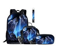 Jeiento Galaxy Wolf Kids Children School Travel Rucksack Backpack Bag, Lunchbag Lunch Bag Case with Drinking Bottle Set for Kids,Pencil Bag,Wrist Lanyard Keyring
