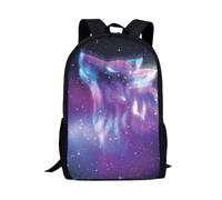 Jeiento Galaxy Wolf School Bags for Teenagers College Students Backpack Preschool School Students Shoulder Bag for Boys Girls Big Capacity Gym Sports Bookbag 8-12 Years