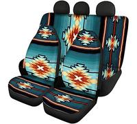 Jeiento Geometric Splicing Front Rear Seat Cover Bench Cover, Full Set of 4 Car Seat Cover, Universal Fit Van Truck Sedan SUV, Purple, Auto Accessories