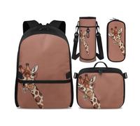 Jeiento Giraffe Backpack 4 Pieces Kids Brown Deer School Bag Set with Water Bottle Holder,Horse Pen Bag and Kids Insulated Thermal Lunch Box 3-13 Preschool Bookbag Toddler Daycare Ruckpack