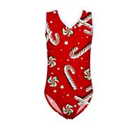 Jeiento Girls One Piece V-Neck Swimsuit Sleeveless Beach Swimwear Bathing Suit Christmas Candy Print Gymnastics,Red
