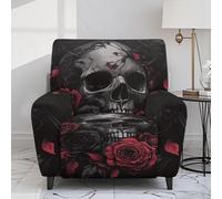 Jeiento Goth Red Rose Flower Skull Recliner Covers 4 Piece Halloween Decoration Easy to Install Recliner Chair Covers Anti Dirty Soft Lazy Boy Couch Cover Furniture Protection
