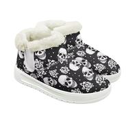 Jeiento Gothic Flower Skull Snow Boots for Women Comfortable Work Ankle Boots Flat Boots Fluffy Thickening Shoes Casual Booties