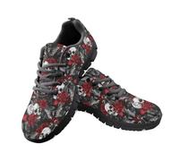Jeiento Gothic Rose Flower Skull Running Shoes,Lightweight Breathable Casual Walking Sneakers for Women Men Halloween Festival Comfort Mesh Workout Sports Sneakers,7 UK