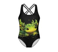 Jeiento Green Axolotl Girls Kids Bathing Suit Quick Dry Cross Back Swimwear Beach Wear for Beach Sports Party,Princess Girl Dancing Leotards Performance Uniform Cartoon Axolotls Swimsuit Years13-14