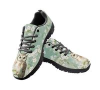 Jeiento Green Flower Owl Print Running Shoes,Women's Fashion Trainers Shoes,Mesh Workout Casual Walking Sneakers,Lightweight Breathable Non Slip Jogging Footwear,6 UK