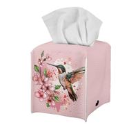 Jeiento Green Leaf Square Tissue Box Cover Decorative Pu Leather Tissue Holders Tabletop Decor for Living Room Home Christmas Decorative