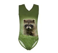 Jeiento Green Raccoon One Piece Swimsuit V-Neck Outfit Gymnastic Swimwear Girls Bathing Suit for 5-6 Y